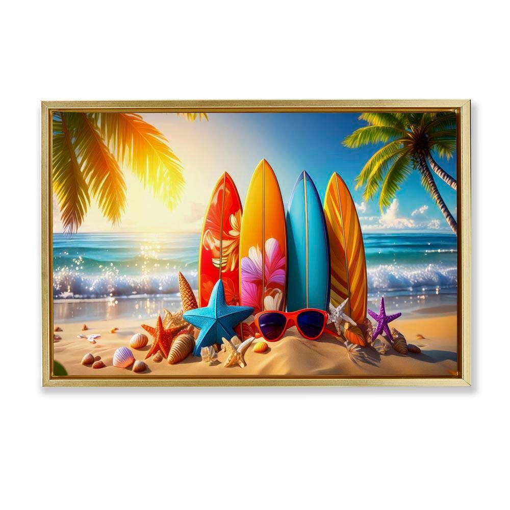 Tropical Surf & Turf by Alina Georgescu Gold Floater Frame Coastal Graphic Art Print 21 in. x 31 in. price history on PriceWatchPro