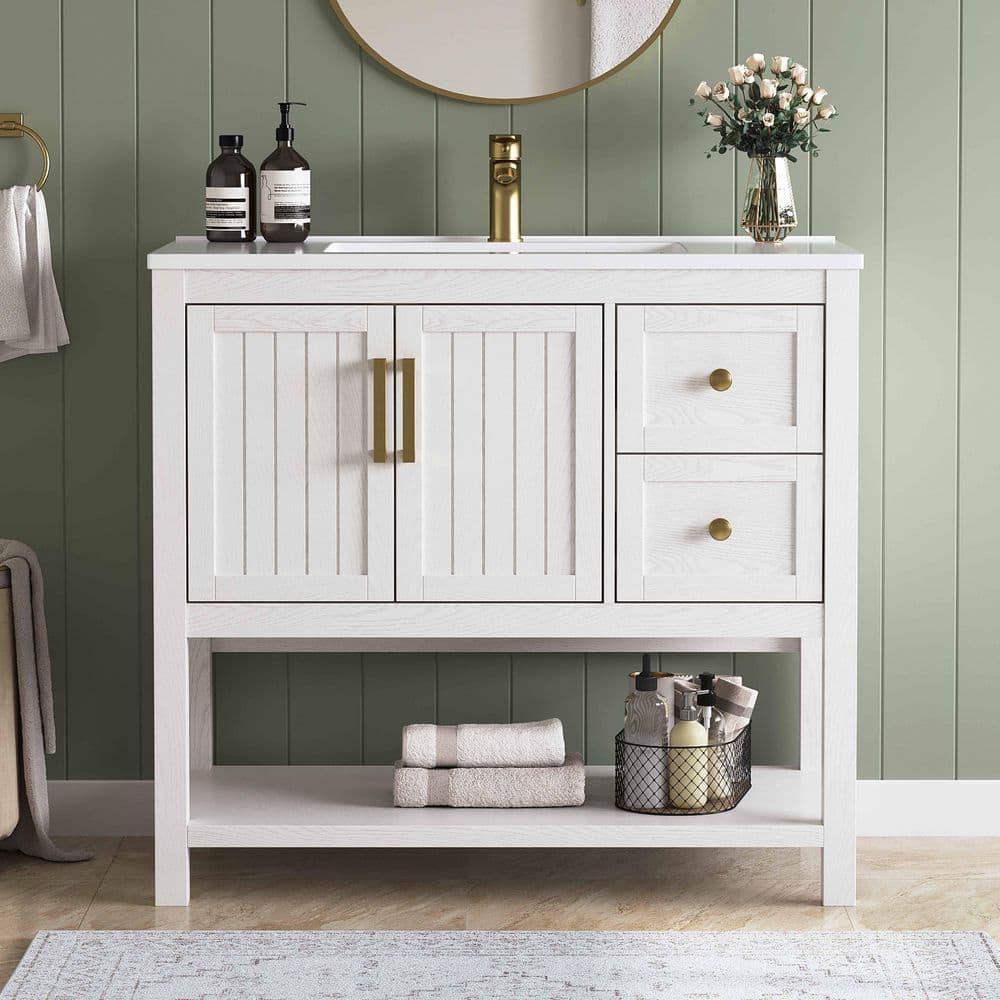 DELUXE DL LIVING Mag 37 in. Single Sink Bath Vanity in White with