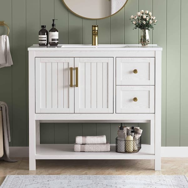 DELUXE DL LIVING Shay 37 in. Single Sink White Bath Vanity with