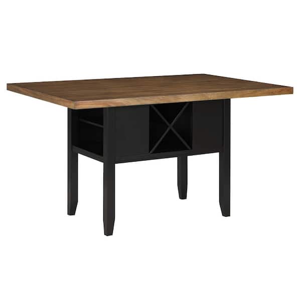 Benjara 62 in. Brown and Black Wood Top 4 Legs Counter Height Dining Table (Seat of 6)