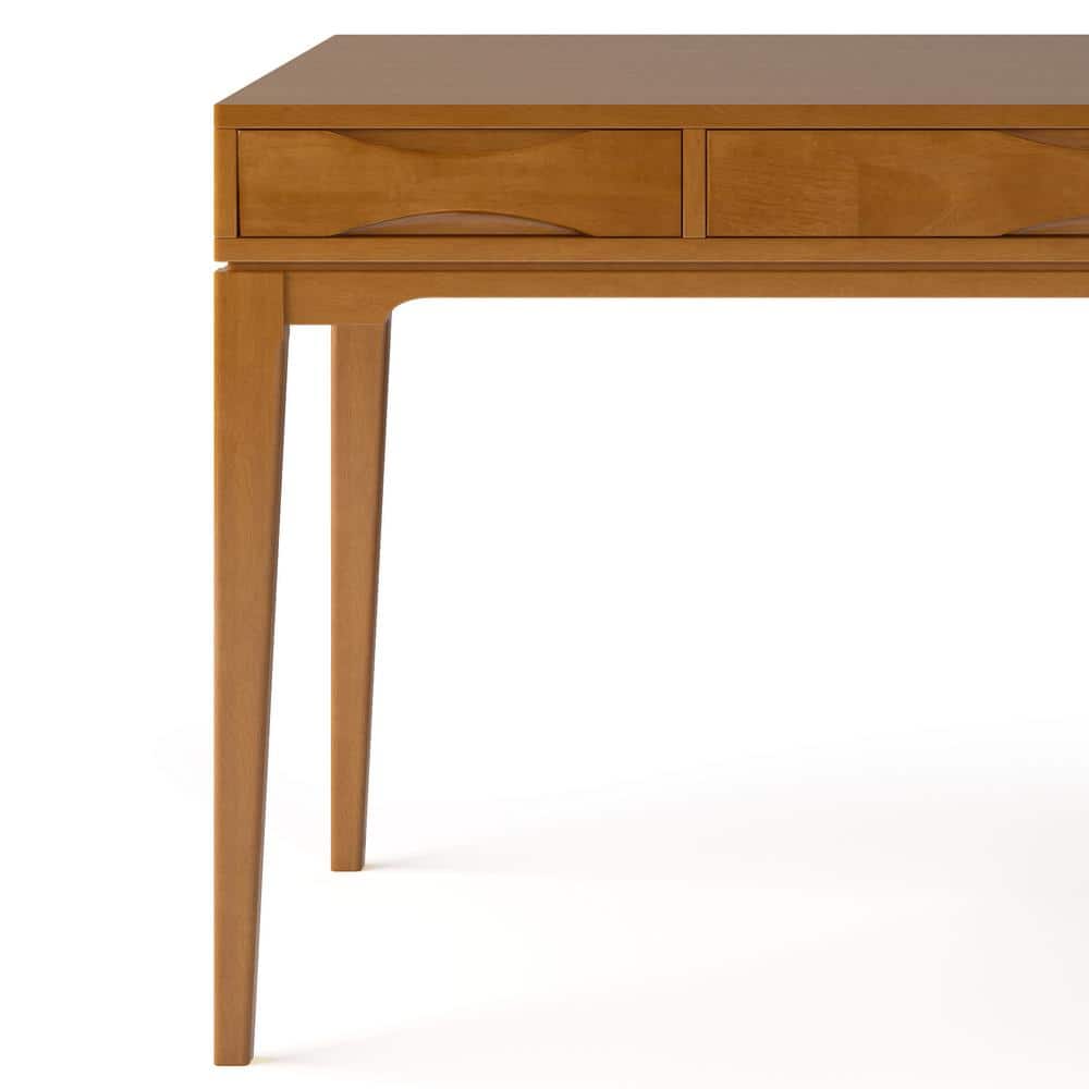 Harper Solid Rubberwood 60" Wide Light Golden Brown Office Desk with Keyboard Tray