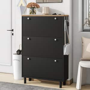 47.6 in. H x 31.5 in. W x 9.4 in. D Black Free Standing Shoe Storage Cabinet with 3-Flip Drawers and 3 Hooks