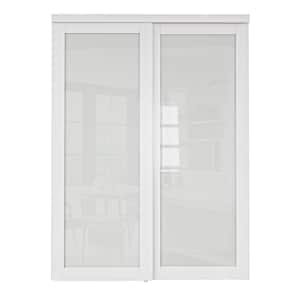 96 in.  x 80 in. 1-Lite Tempered Frosted Glass White Finished Solid Core Interior Closet Sliding Door with Hardware