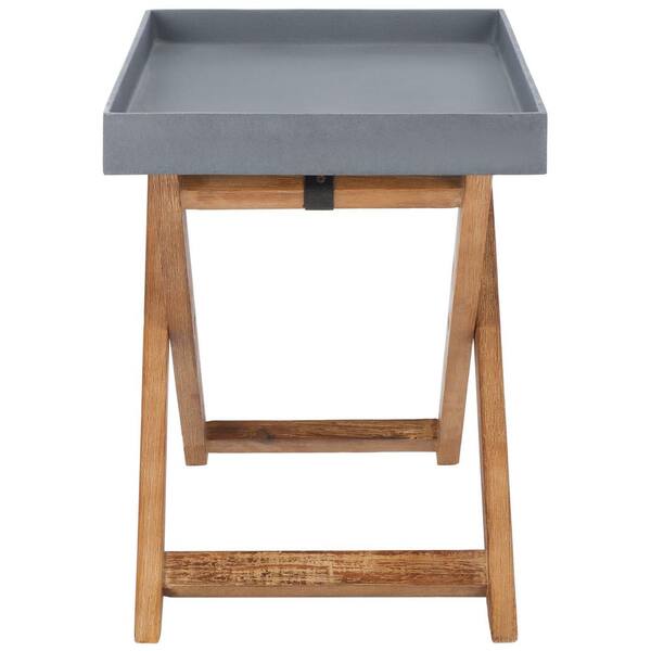 SAFAVIEH Alten Natural/Gray Rectangle Wood Outdoor Side Table PAT1504A