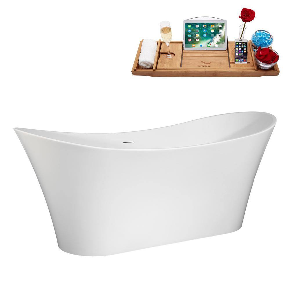 67" Glossy White Acrylic Freestanding Double Slipper Bathtub with Polished Gold Trim