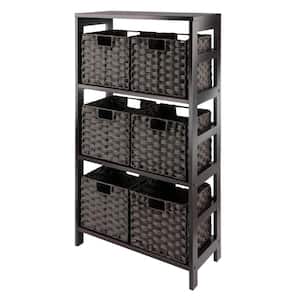 Leo 42 in. Espresso 3-Tier Shelf Storage Bookcase with Baskets
