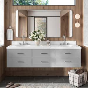 Hutton 72.25 in. W x 22 in. D x 19.6 in. H Double Sink Freestanding Bath Vanity in Grey with Carrara White Quartz Top