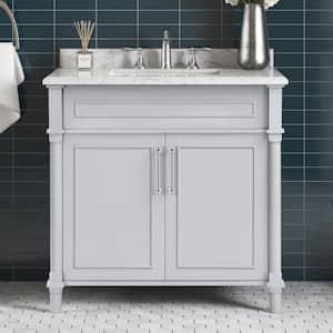 Aberdeen 36 in. Single Sink Dove Gray Bath Vanity with Carrara Marble Top (Assembled)