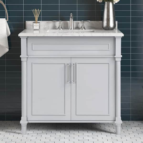 Home Decorators Collection Aberdeen 36 in. Single Sink Freestanding Dove Gray Bath Vanity with Carrara Marble Top (Assembled)