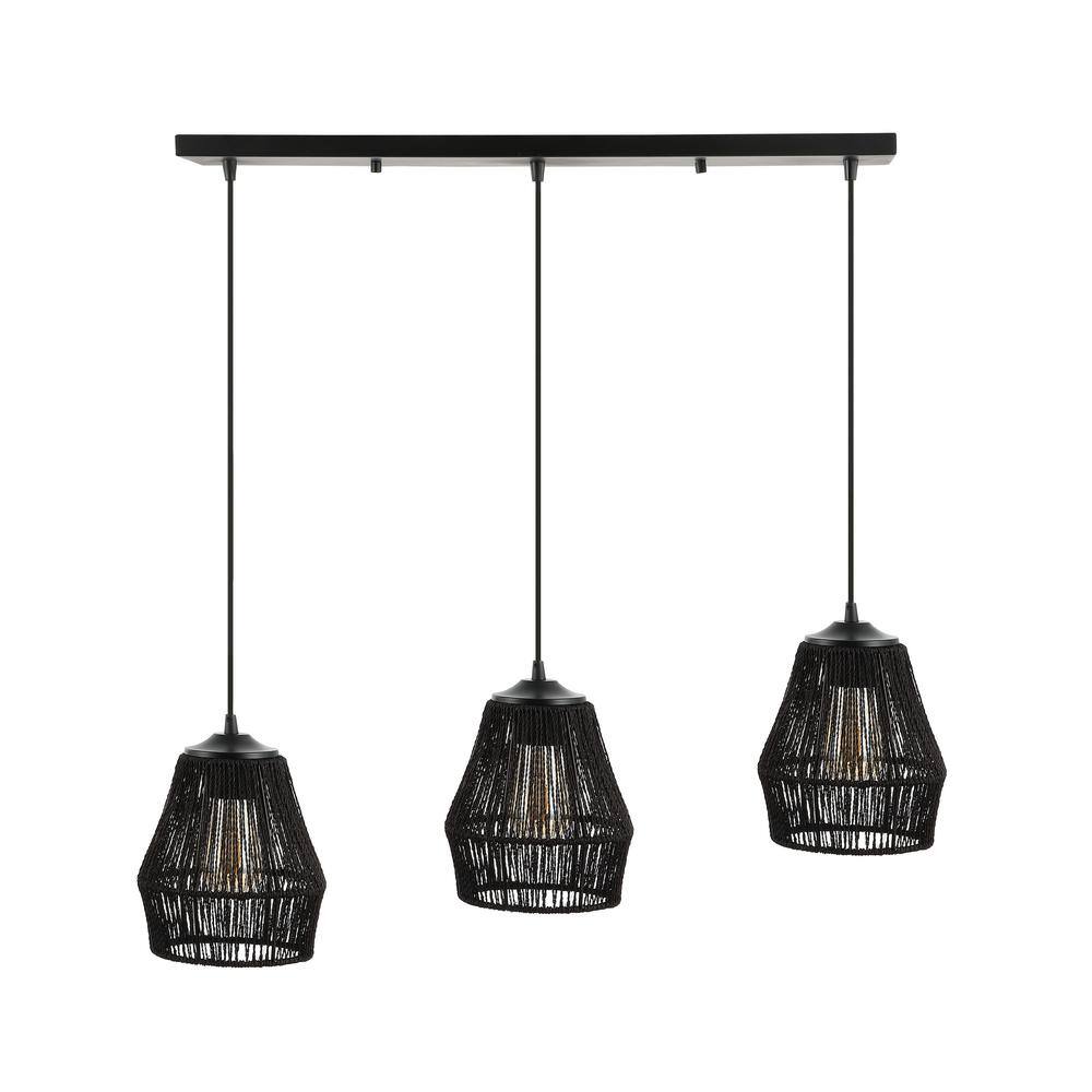 Ibiza Island Black Woven Rope and Metal 3-Light LED Pendant