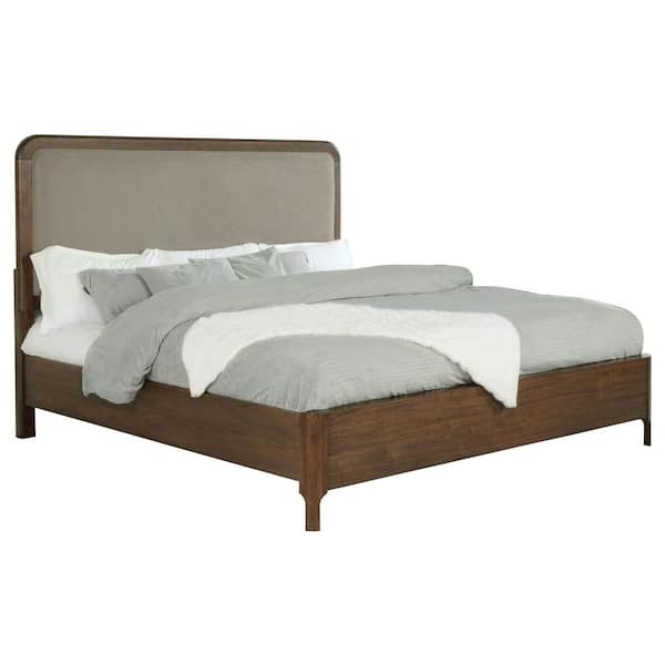 Coaster Maderia Walnut and Taupe Wood Frame California King Platform Bed with Upholstered Headboard