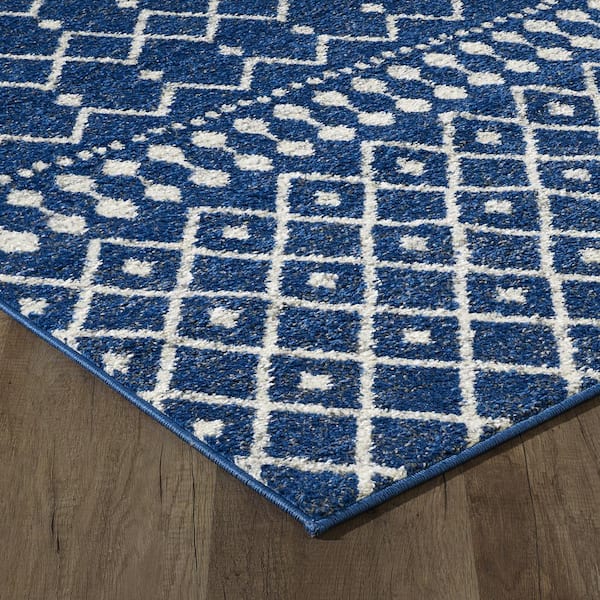 Grid Navy/Cream 2 ft. W x 8 ft. Geometric Runner Rug