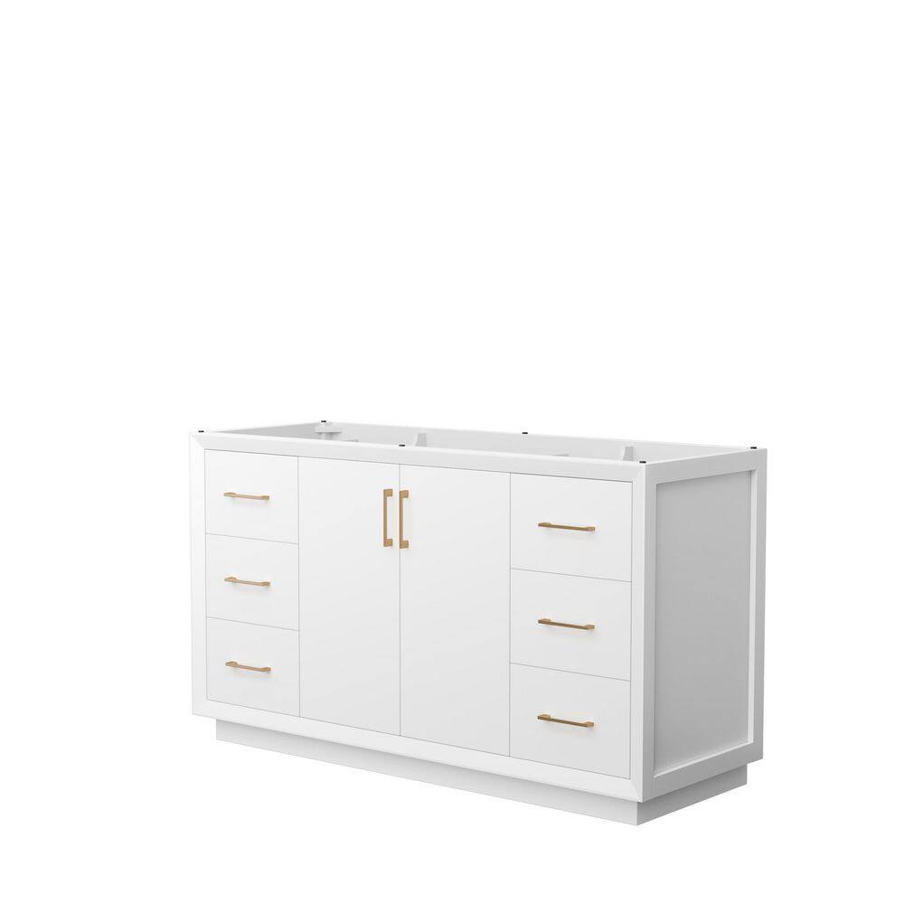 Wyndham Collection Strada 59.25 in. W x 21.75 in. D x 34.25 in. H Single Bath Vanity Cabinet without Top in White, White with Satin Bronze Trim -  WCF414160SWZCXSXXMXX