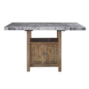 Grayson 60 in. Rectangular Gray Marble Storage Counter Height Table