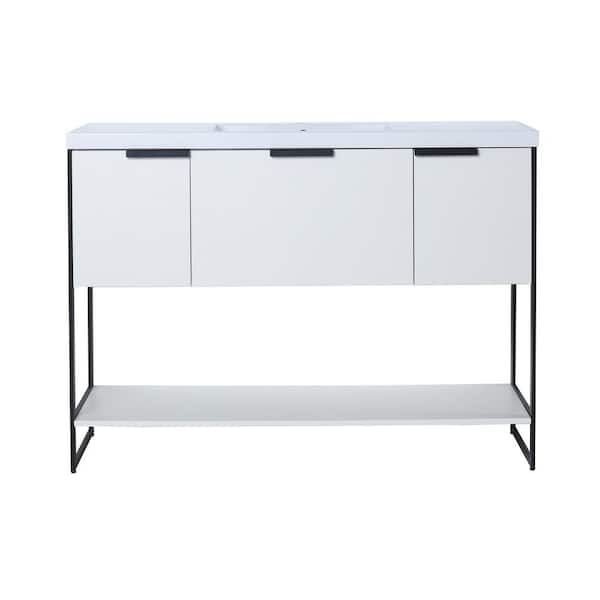 ANTFURN 18.10 in. W x 47.20 in. D x 34.30 in. H Freestanding Bath Vanity in White Straight Grain with White Ceramic Top