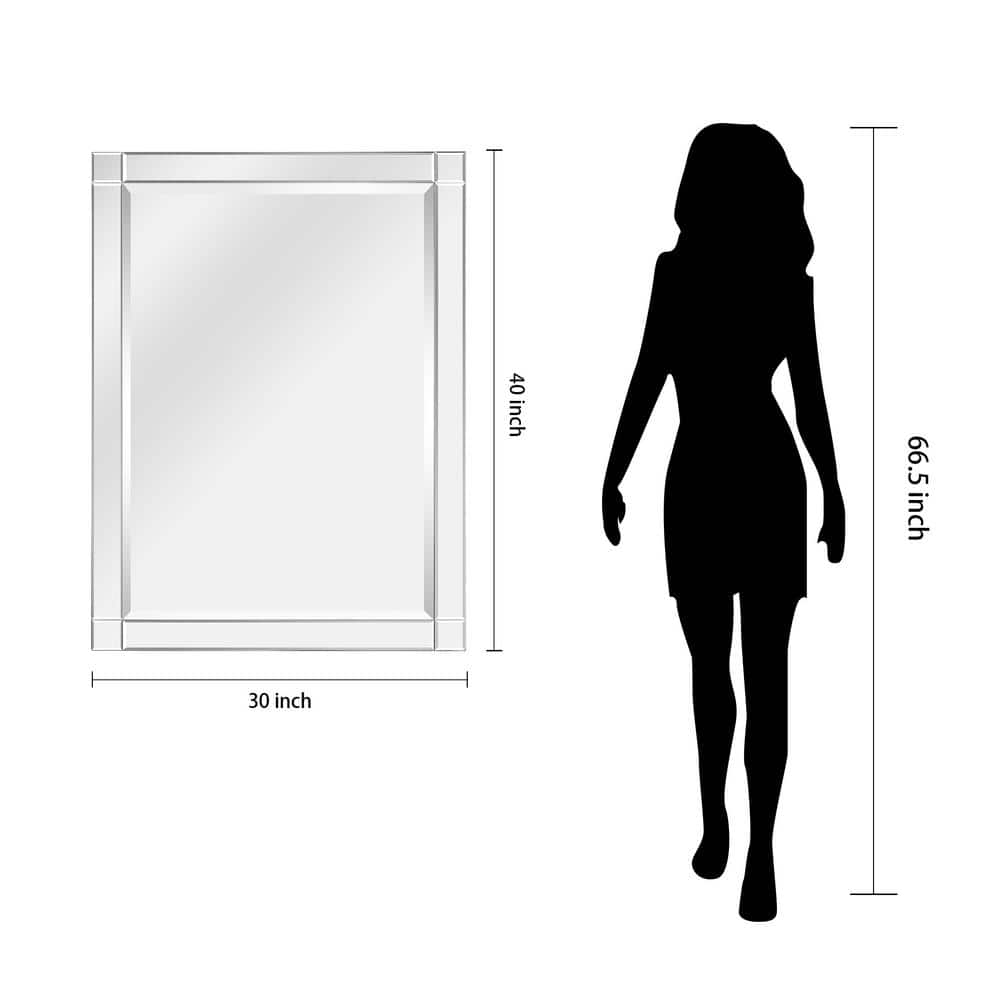 Elegant Full-Length 30" x 40" Rectangular Beveled Wall Mirror with Solid Wood Frame