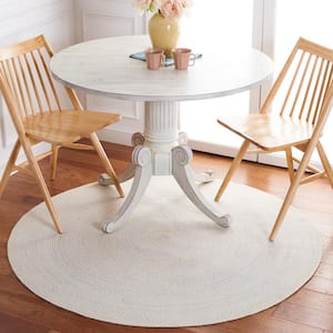 Braided Ivory Yellow 5 ft. x 5 ft. Abstract Round Area Rug