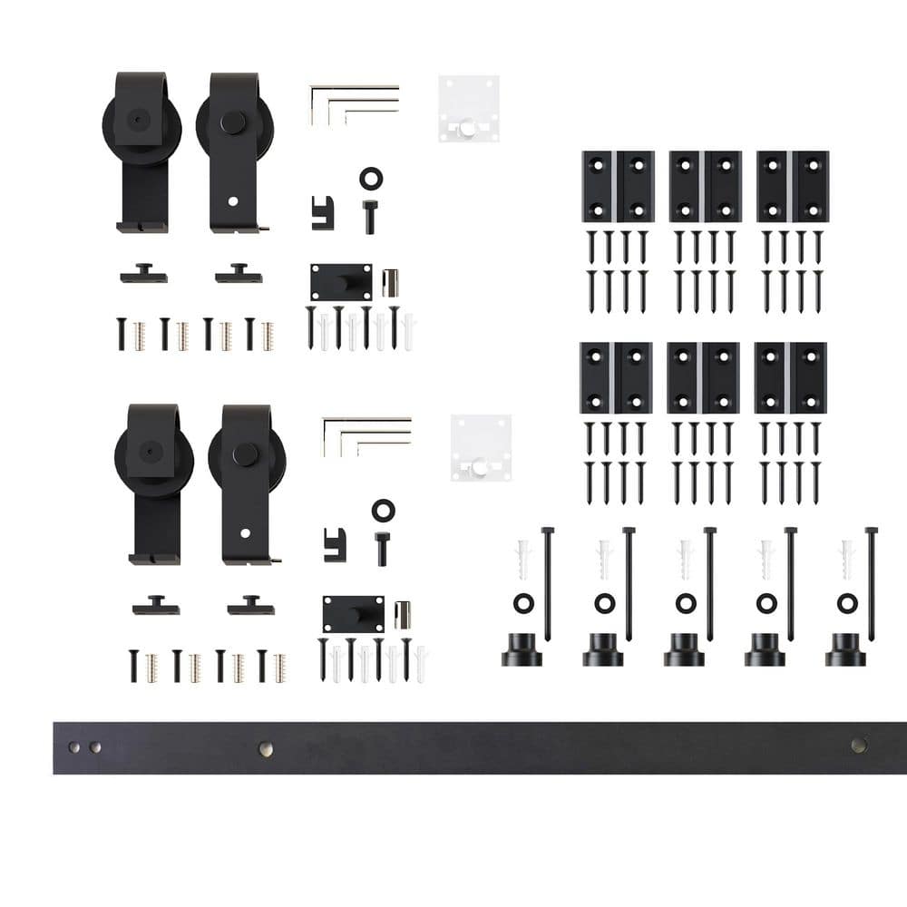 4.5 ft./54 in. Black Rustic Double Bi-Fold Sliding Barn Door Track and Hardware Kit with T-Shape Roller for 4-Doors price history on PriceWatchPro