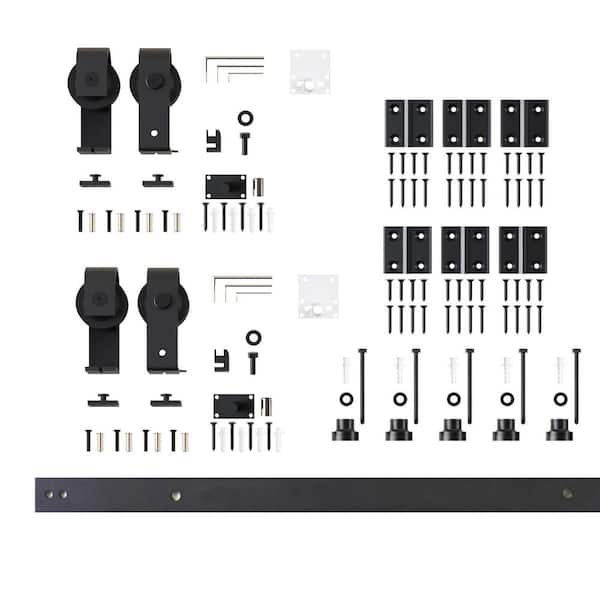 4.5 ft./54 in. Black Rustic Double Bi-Fold Sliding Barn Door Track and Hardware Kit with T-Shape Roller for 4-Doors