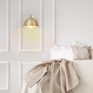 7.9 in. 1-Light Brushed Brass Wall Sconce with Brass Metal Shade