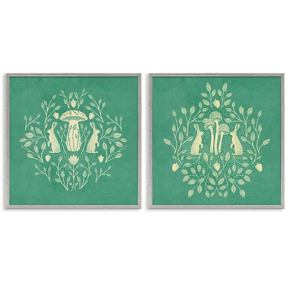 Stupell Industries Boho Symmetrical Rabbits by Katie O'Shea 2 Pieces Gray Framed Animal Giclee Art Print 24 in. x 24 in.