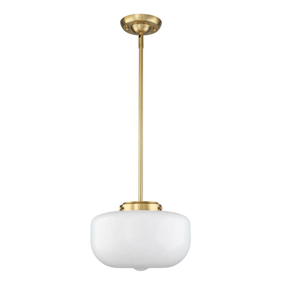 12in. 1-Light Mid-Century Modern Brass Oval Pendant Light with Opal Glass Shade price history on PriceWatchPro