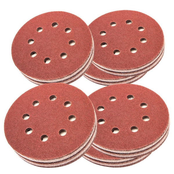 5 in. 8 Hole Hook and Loop Sanding Discs, 80 Grit, A/O Sandpaper for Random Orbital, Palm, Air, Pneumatic Sander (150PK)