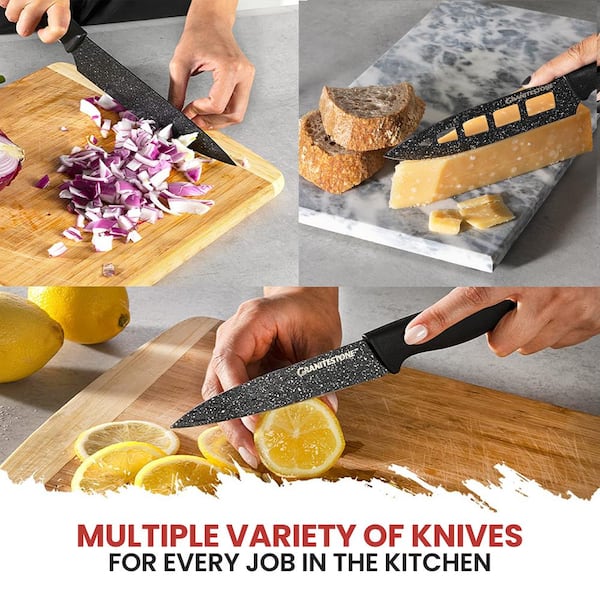 Granitestone Nutriblade 6-Piece Steak Knives with Comfortable Handles, Stainless Steel Serrated Blades - Black