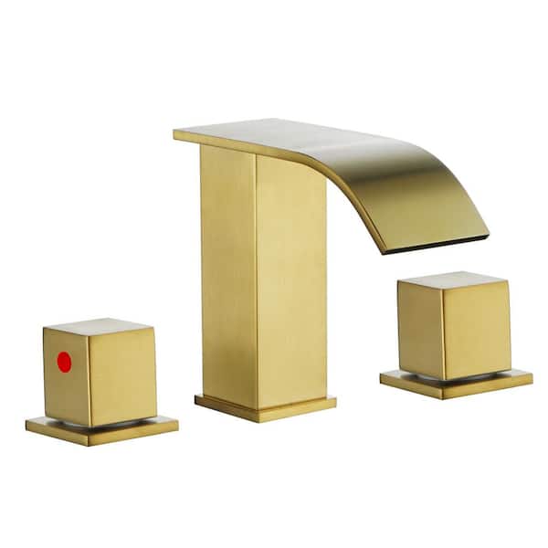 ALEASHA Waterfall 8 in. Widespread Double Handle Bathroom Faucet in Gold