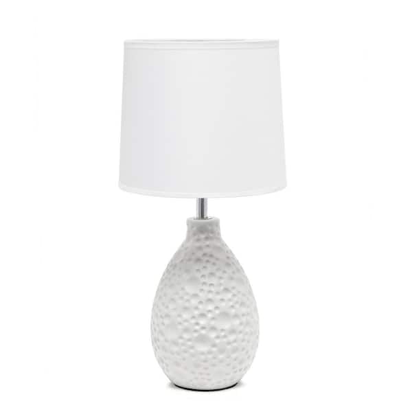 Creekwood home 14 .17 in. White Traditional Ceramic Textured Thumbprint Tear Drop Shaped Table Desk Lamp with Wht Tapered Fabric Shade