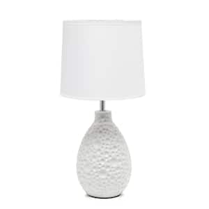 14 .17 in. White Traditional Ceramic Textured Thumbprint Tear Drop Shaped Table Desk Lamp with Wht Tapered Fabric Shade