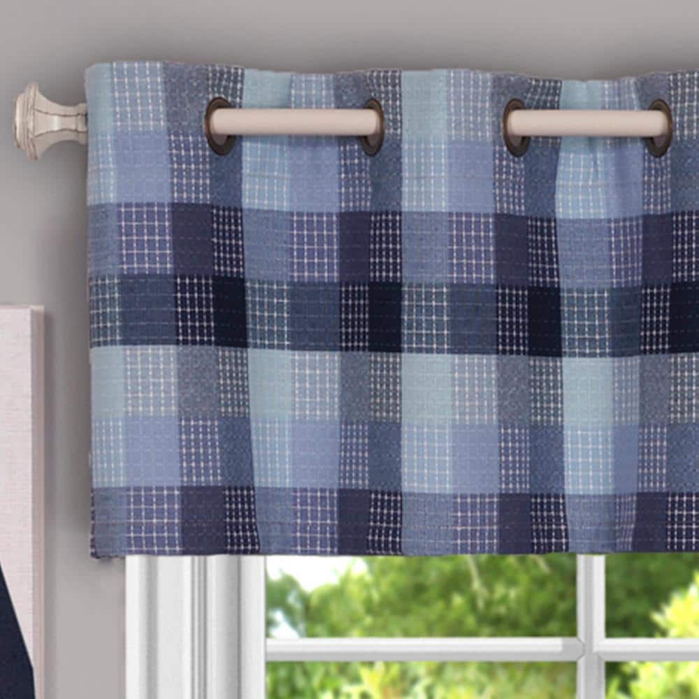 Blue Plaid Grommet Top Valance with 10 Grommets