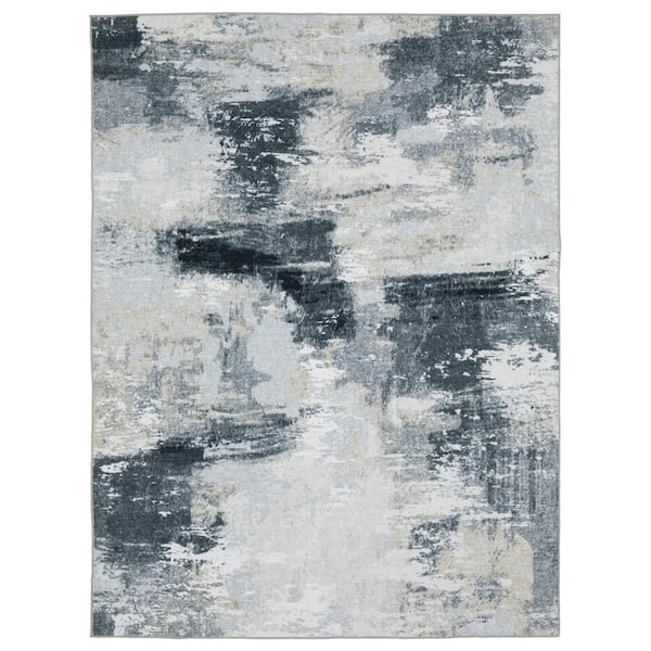 5' X 7' Ivory And Gray Abstract Distressed Area Rug