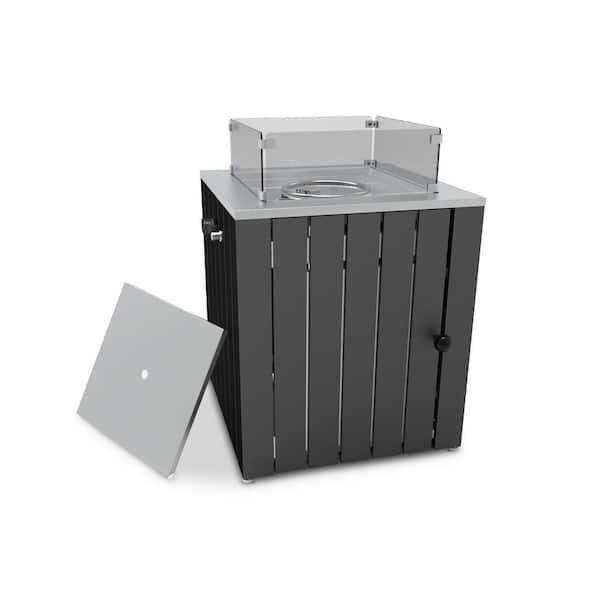 Utopia 4niture Dominic Black Square Metal Fire Pit Table with Stainless Steel Table Top