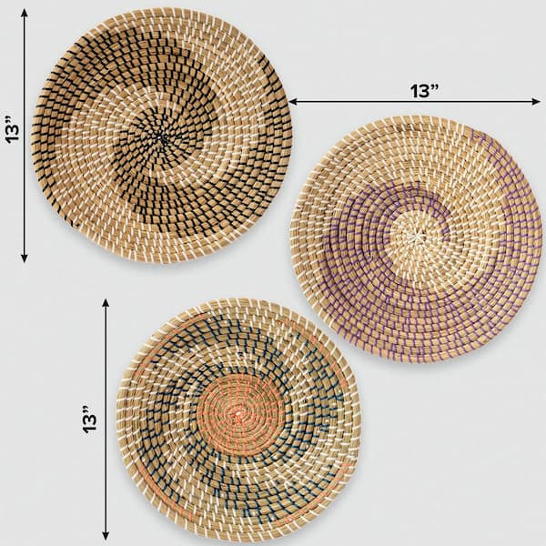 Woven Wall Basket Decor - Hanging Natural Wicker Seagrass Flat Basket,  Round Boho Wall Basket Decor For Living Room Or Bedroom, Unique Wall Art