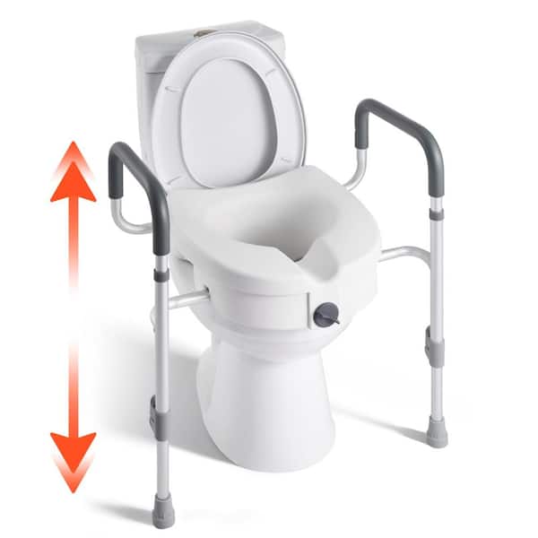 Raised Toilet Seat with Arms, 5" Lift, Width Adjustable, Elevated Seat Riser with Handles, 350 Lbs Capacity