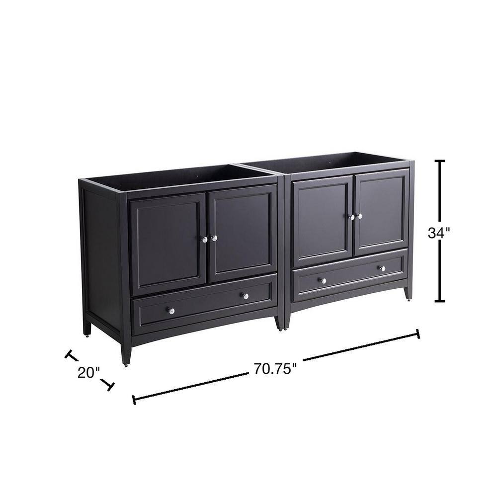 Espresso 71" Freestanding Double Sink Vanity Base with Storage