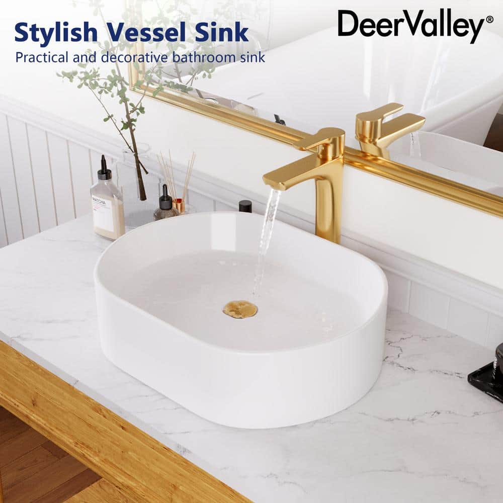White Ceramic Rectangular Above-Counter Bathroom Vessel Sink