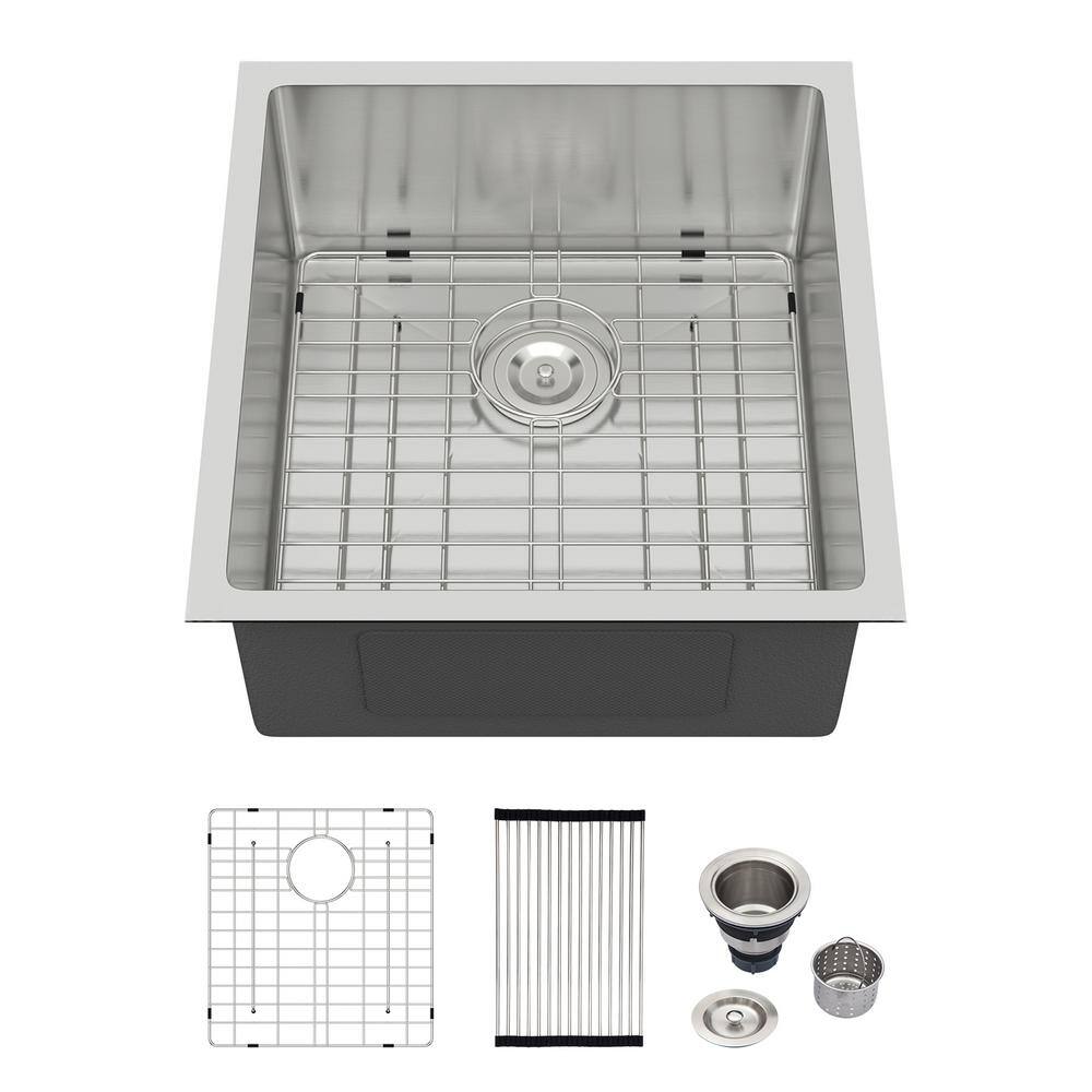 Logmey 19 in. Undermount Sink Single Bowl 16 Gauge Brushed Stainless