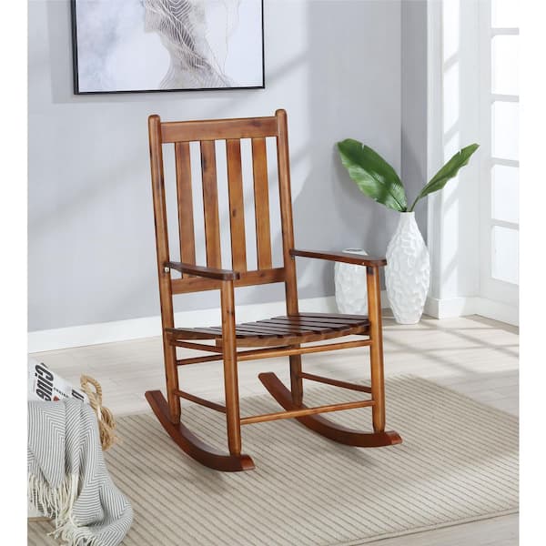 Coaster Golden Brown Wooden Slat Back Rocking Chair