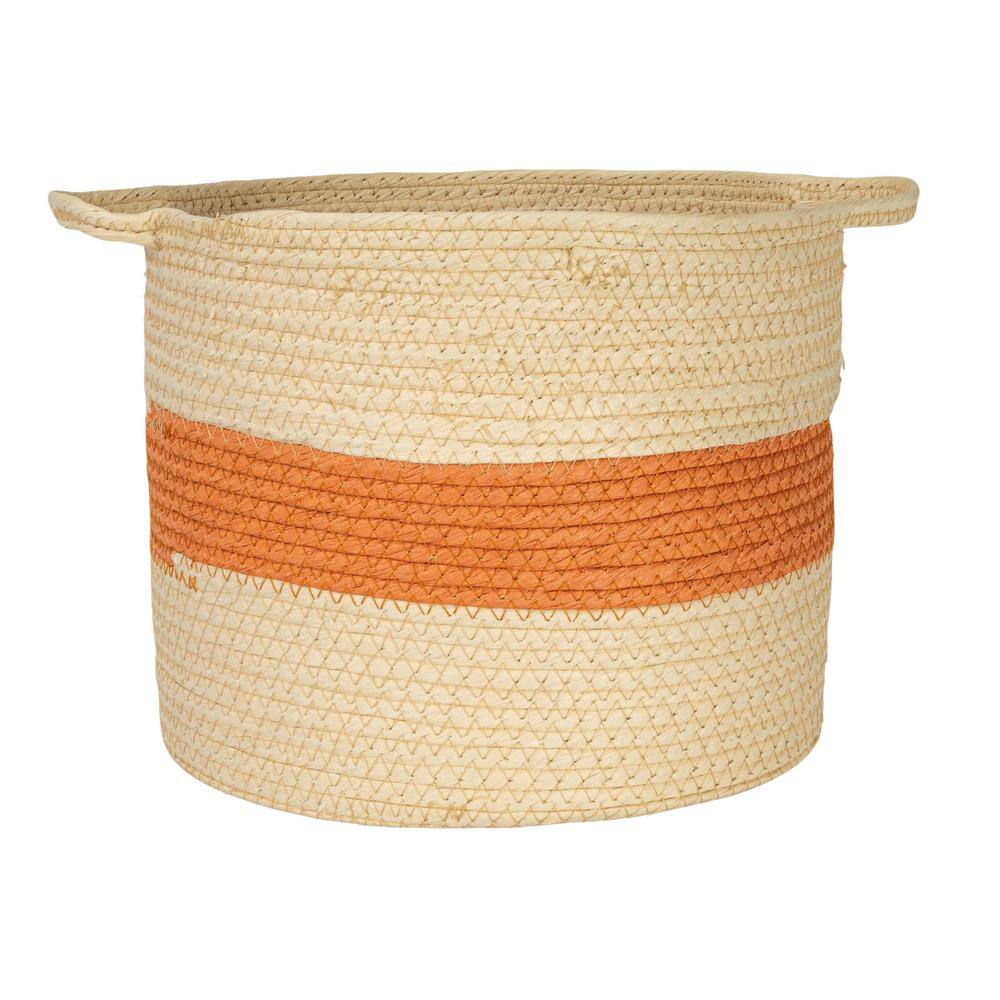 Natural and Terracotta Round Handwoven Paper Rope Storage Basket