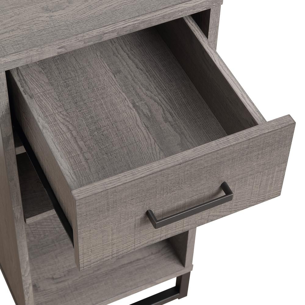 Gray Corner Wood Desk with Drawer and Storage Shelf