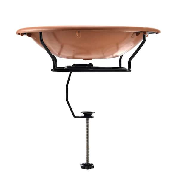 12 in. Bird Bath Deck Mounted, Deck Adjustable Steel Clamp 3.5 in., Balcony Railing Birdbaths Unheated, Brown