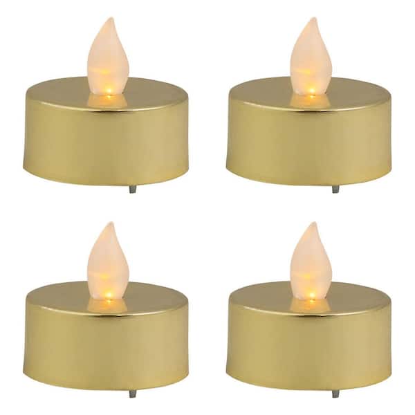 Metallic Gold LED Lighted Flickering Flame Tea Light Candles (Set of 4)