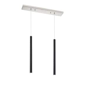 Forest 5-Watt 2-Light Integrated LED Brushed Nickel Shaded Chandelier with Matte Black Steel Shade