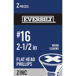 #16 x 2-1/2 in. Zinc Plated Phillips Flat Head Wood Screw (2-Pack)