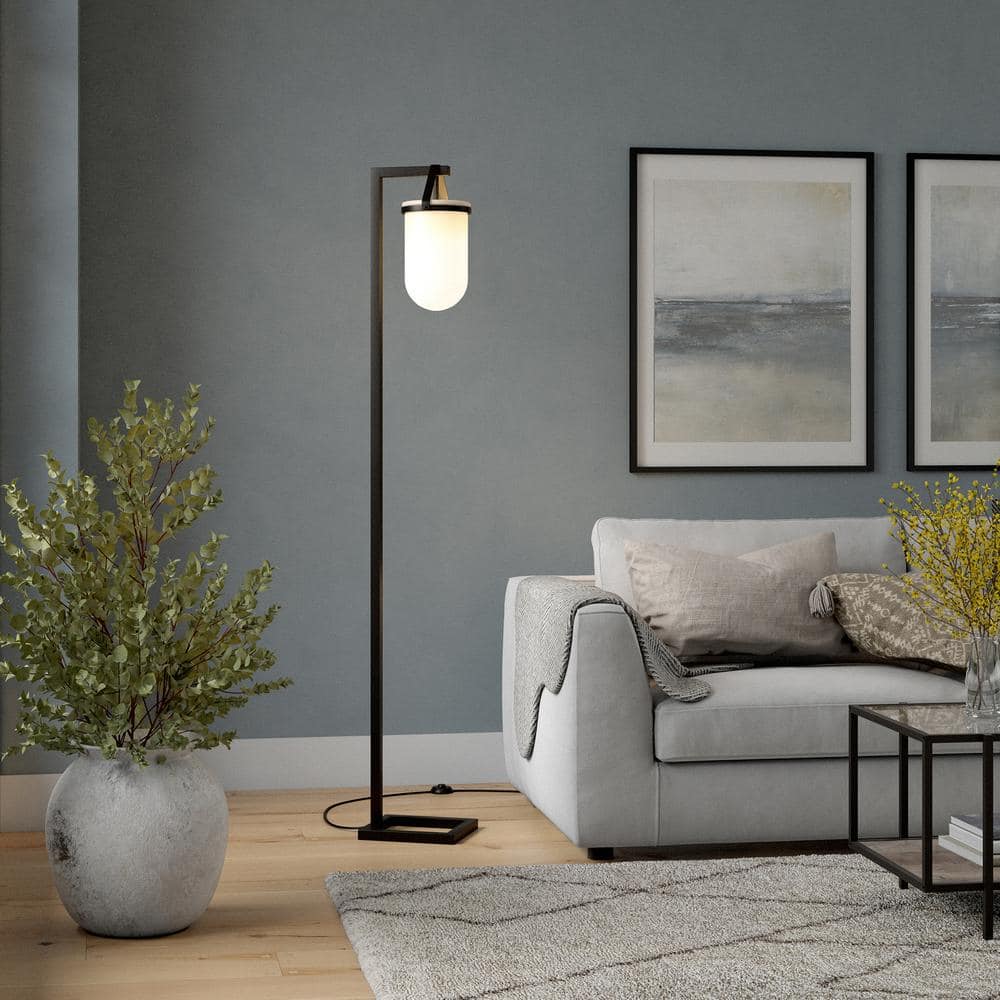 Shiloh Modern Arc Floor Lamp with White Milk Glass Shade
