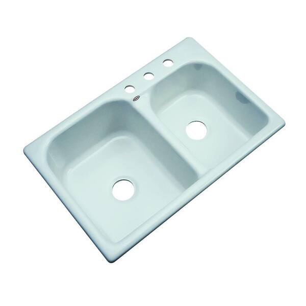 Thermocast Cambridge Drop-In Acrylic 33 in. 3-Hole Double Basin Kitchen Sink in Seafoam Green