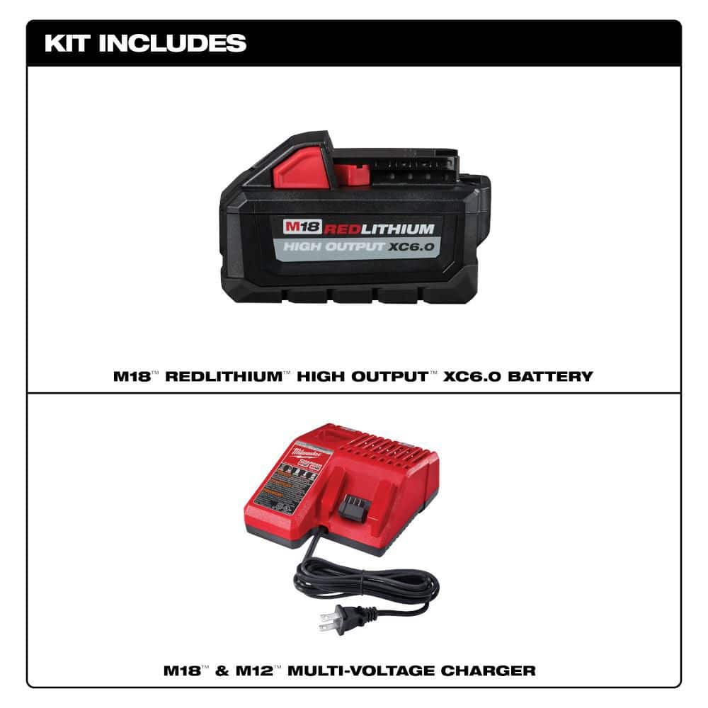 Milwaukee 48-59-1865H M18 HIGH OUTPUT XC6.0 battery and M18 and M12 multi-voltage charger kit contents