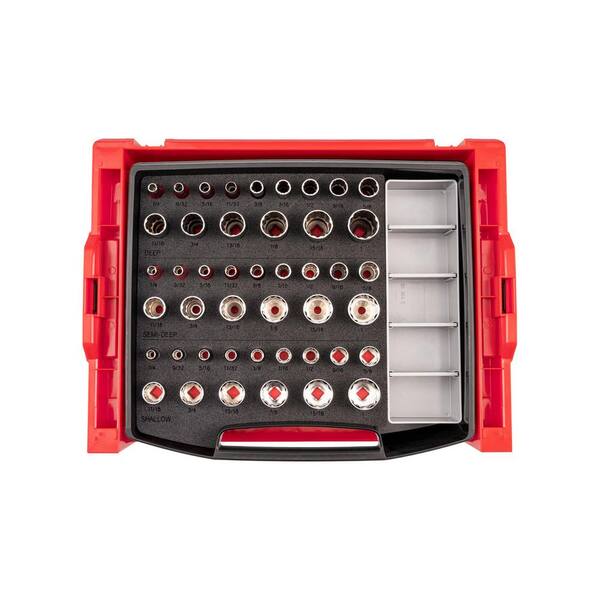 3/8 Inch Drive Shallow, Semi-Deep, and Deep 12-Point Socket Set with Open Top Drawer and Rack, 45-Piece (1/4-1 in. )